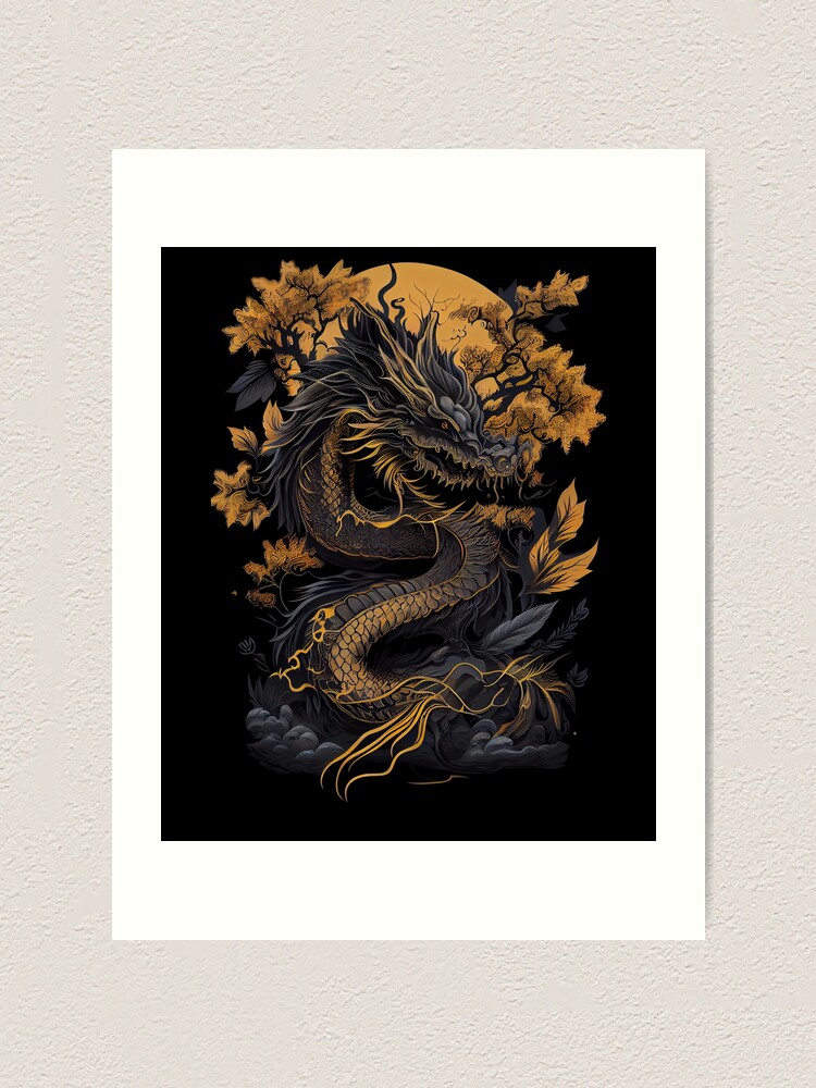 Mythical Flying Japanese Dragon Aesthetic Graphic Chinese | Art Print