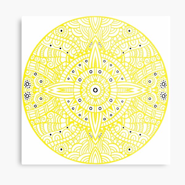 Yellow star pattern. Mirror symmetry: vertical and horizontal axes Metal Print