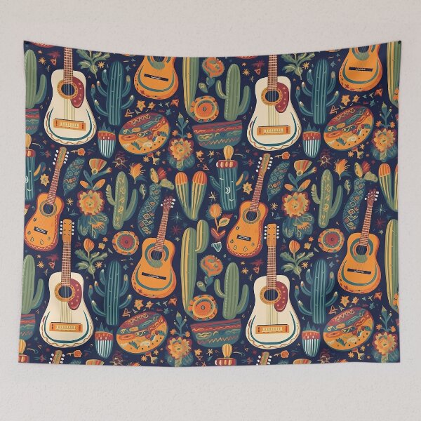 Item preview, Cinco de Mayo pattern with guitars, cactus and plants designed and sold by Branjos.