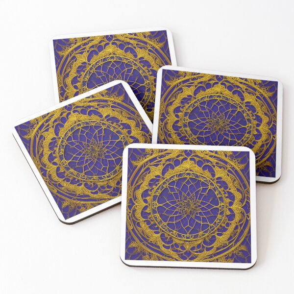Item preview, Mandala Flower Gold Dark Blue Frame Mandalas Blue Gold - Mandalas designed and sold by internlvisions.