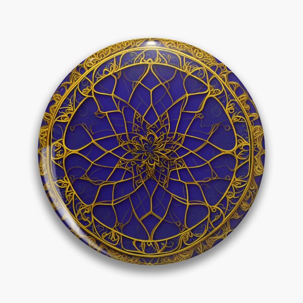 Item preview, Mandala Flower Gold Dark Blue Frame Mandalas Blue Gold - Mandalas designed and sold by internlvisions.