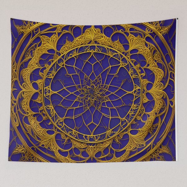 Item preview, Mandala Flower Gold Dark Blue Frame Mandalas Blue Gold - Mandalas designed and sold by internlvisions.
