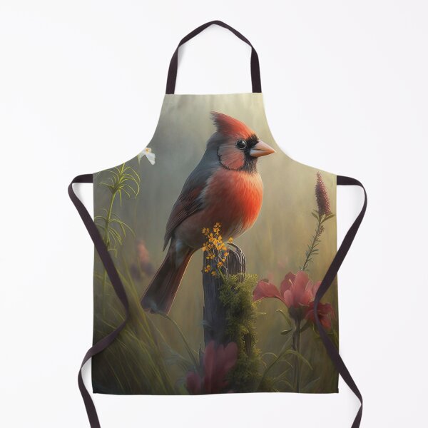 Item preview, Male Northern Cardinal in a Morning Foggy Meadow with Wild Flowers .AI generated Illustration. designed and sold by svetlanna.