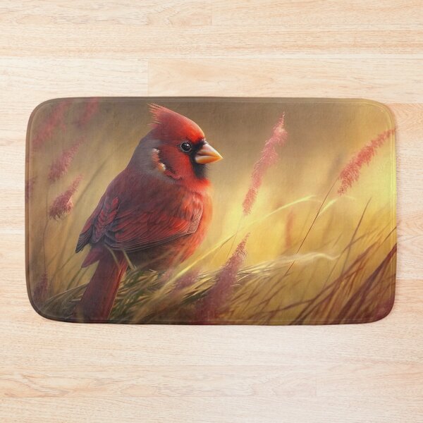 Item preview, Male Northern Cardinal in a Morning Foggy Meadow with Wild Flowers .AI generated Illustration. designed and sold by svetlanna.