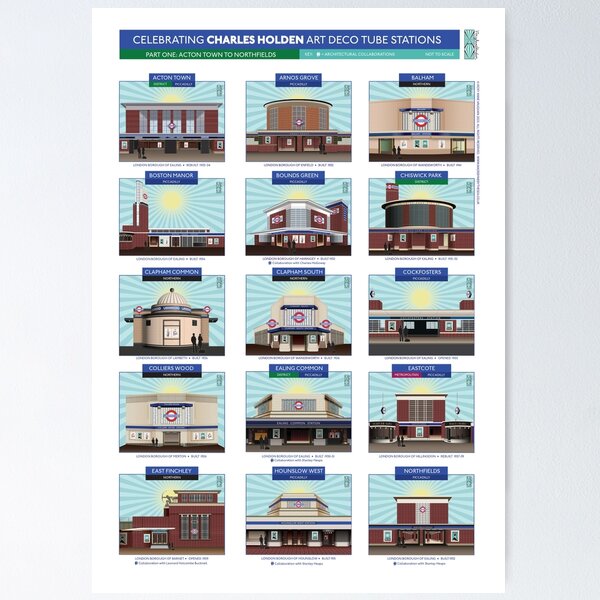 Item preview, Art Deco London Underground Tube Stations by architect, Charles Henry Holden  designed and sold by Vicky Anne Vaughan.