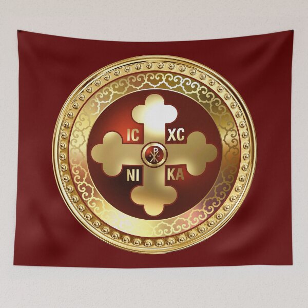 Item preview, Gold Greek Orthodox Cross Red Gold Alpha Omega designed and sold by Yiorgos Designs.