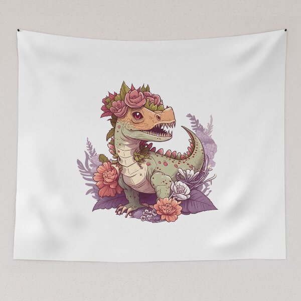 Artikelvorschau, Draco Rex süßer schöner Dinosaurier mit Blumen entworfen und verkauft von PatternBestFan.