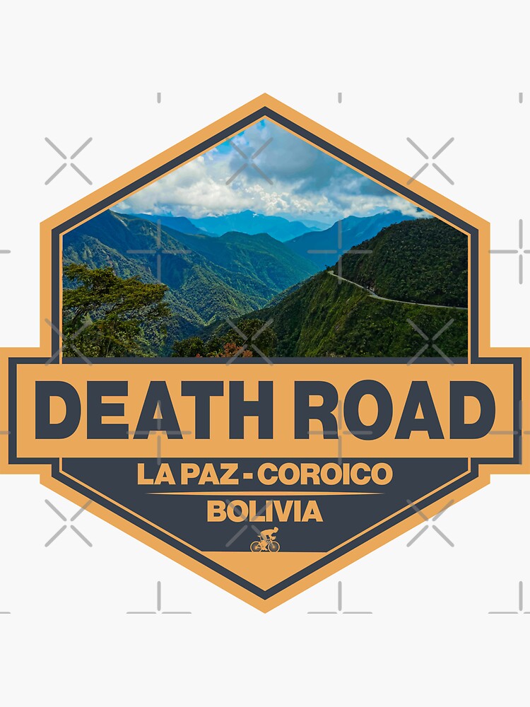 Thumbnail 3 of 3, Sticker, Death Road Bolivia Travel Art Badge designed and sold by KrisSidDesigns.