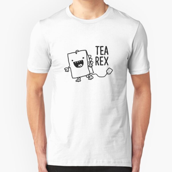 Tea Rex Tea Bag Funny Pun Cartoon Slim Fit T-Shirt