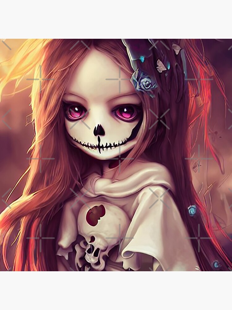 Creepy Dark Anime Girl with Skulls | Sticker