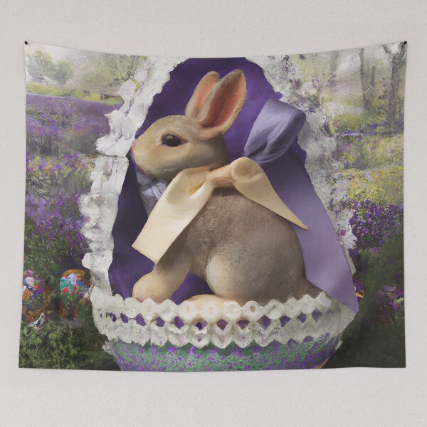 Item preview, Cute Bunny Rabbit in Beautifully Decorated Easter Egg in a Spring Garden designed and sold by DreamyEscapism.