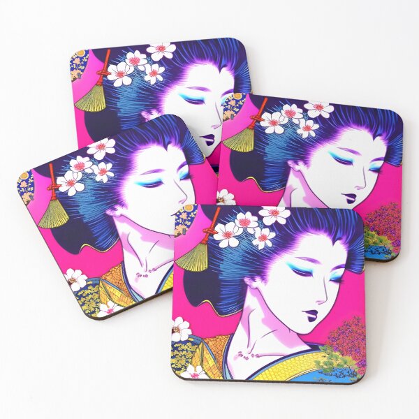 Artikelvorschau, Retro Anime Geisha mit floralen Akzenten entworfen und verkauft von BobbysByBobby.