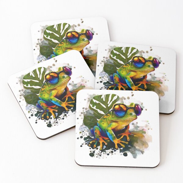 Item preview, Funky Frog Watercolor Jungle Design with Sunglasses designed and sold by ChromaticClings.