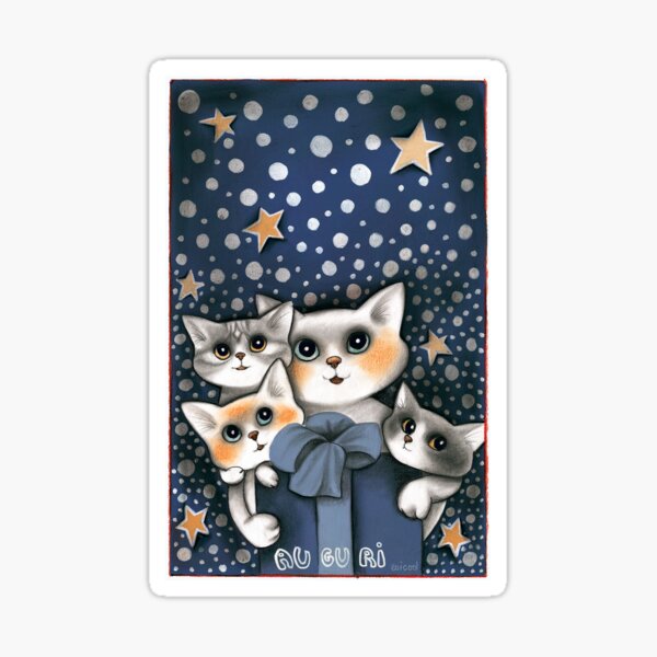 Cute Cat meowy Christmas greeting card: for cat lovers Sticker