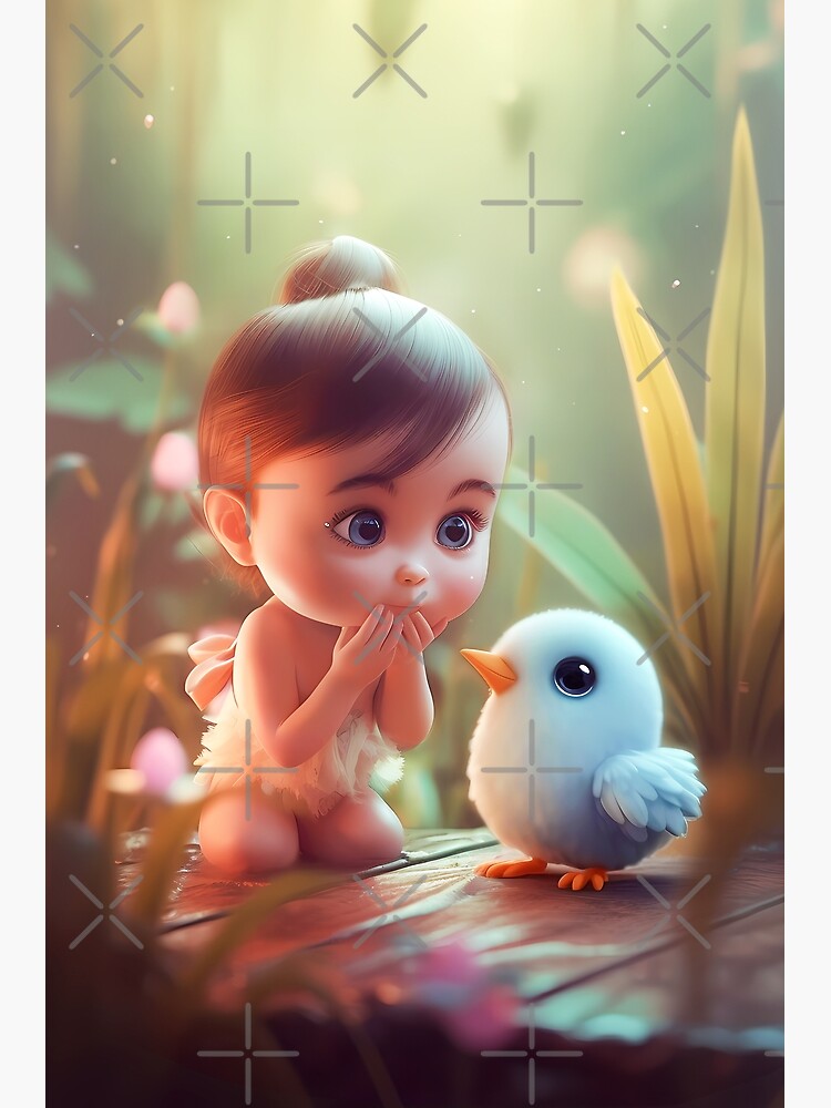Affiche Nina Avec Des Oiseaux Feuilles D'amour Romantiques Avec