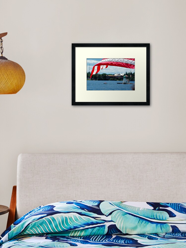 Thumbnail 2 of 7, Framed Art Print, American flag flying on a boat designed and sold by EightBuffalo.