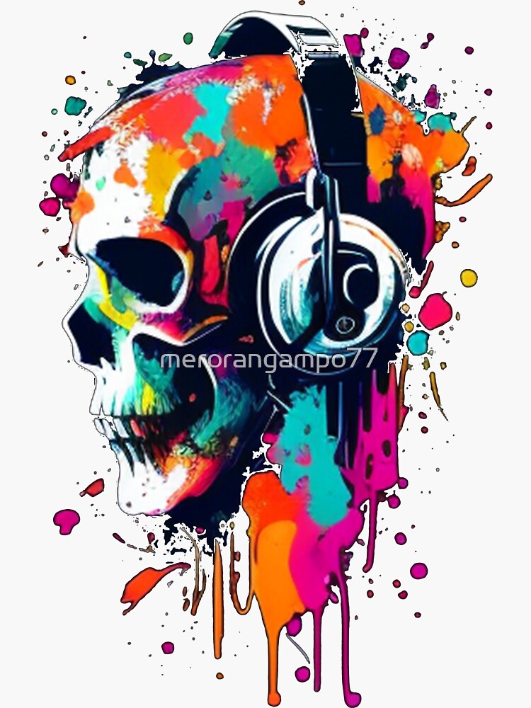 Skull with Headphones Sticker