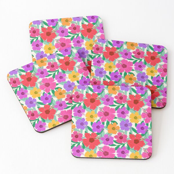 Item preview, Colourful hibiscus pattern | tropical summer flowers designed and sold by Lindsay Marie Patterns.
