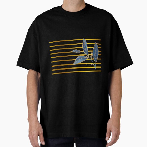 Item preview, Gold and white stripe with watercolored blue leave with gold outline designed and sold by Rosia Vidal.