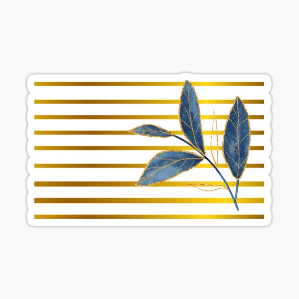 Item preview, Gold and white stripe with watercolored blue leave with gold outline designed and sold by Rosia Vidal.