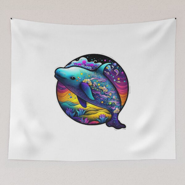 Aperçu de l'œuvre Cute 90s Rainbow Whale créée et vendue par RoboRembrandt.