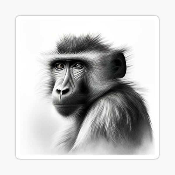 Vista previa del artículo con la obra «Dibujo a lápiz en blanco y negro de un babuino», diseñado y vendido por Pencil-Art.