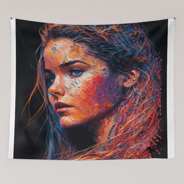 Aperçu de l'œuvre Peinture abstraite à l'aquarelle en mosaïque d'un portrait d'une jeune femme blonde créée et vendue par ManuelAndreas.