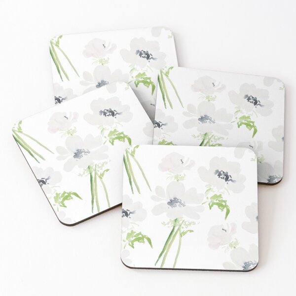 Item preview, White watercolor anemone pattern designed and sold by Ilze Lucero.