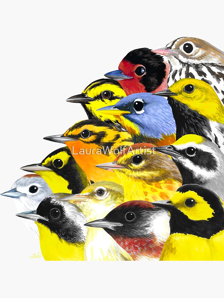 Thumbnail 3 of 3, Sticker, Wave of Warblers designed and sold by LauraWolfArtist.