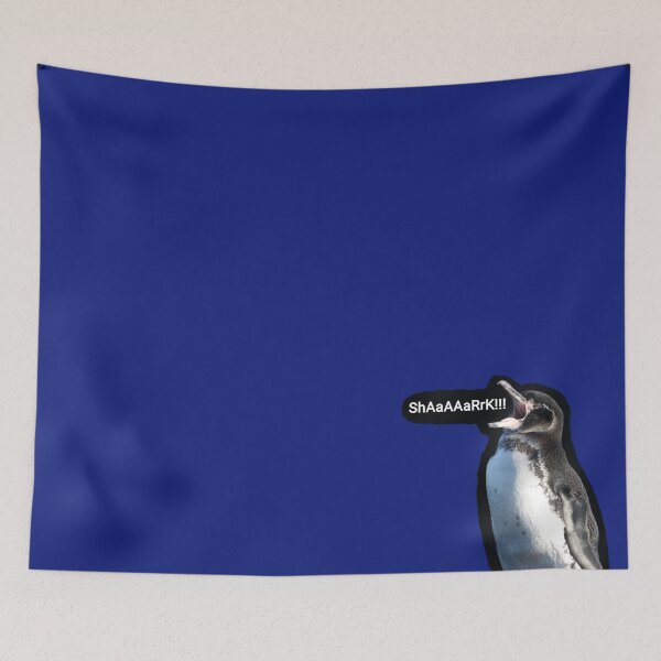 Artikelvorschau, Galapagos Penguin spots a Shark (Blue #0F1D7B Background) entworfen und verkauft von SBPenguins.