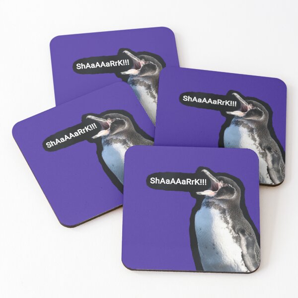 Artikelvorschau, Galapagos Penguin spots a Shark (Dark Purple #3A2096 Background) entworfen und verkauft von SBPenguins.