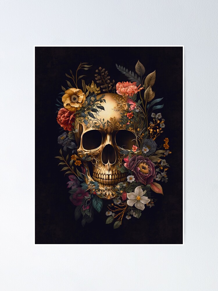 Skull With Colorful Flowers Bloomcore Leaf Aesthetic Hand