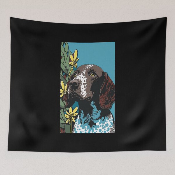 Artikelvorschau, German Shorthair Pointer Dog Vibrant Tropical Flower Tall Retro Vintage Digital Pop Art Portrait entworfen und verkauft von arthouseflunky.