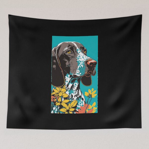 Artikelvorschau, German Shorthair Pointer Dog Vibrant Tropical Flower Tall Retro Vintage Digital Pop Art Portrait 2 entworfen und verkauft von arthouseflunky.