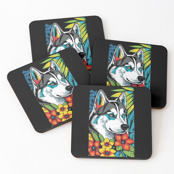 Item preview, Husky Dog Vibrant Tropical Flower Tall Retro Vintage Digital Pop Art Portrait  designed and sold by arthouseflunky.