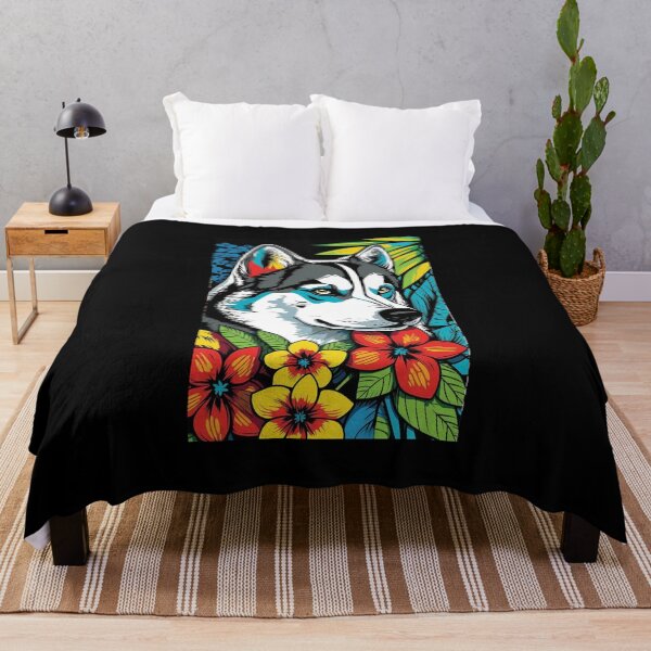 Item preview, Husky Dog Vibrant Tropical Flower Tall Retro Vintage Digital Pop Art Portrait designed and sold by arthouseflunky.