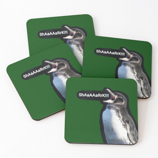 Artikelvorschau, Galapagos Penguin spots a Shark (Dark Green #014606 Background) entworfen und verkauft von SBPenguins.