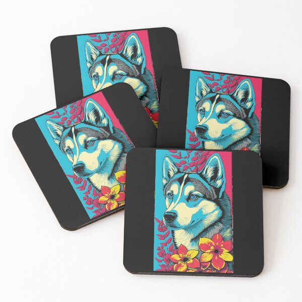 Artikelvorschau, Husky Dog Vibrant Tropical Flower Tall Retro Vintage Digital Pop Art Portrait 2 entworfen und verkauft von arthouseflunky.