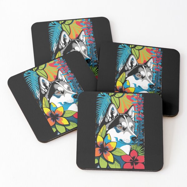 Artikelvorschau, Husky Dog Vibrant Tropical Flower Tall Retro Vintage Digital Pop Art Portrait 3 entworfen und verkauft von arthouseflunky.