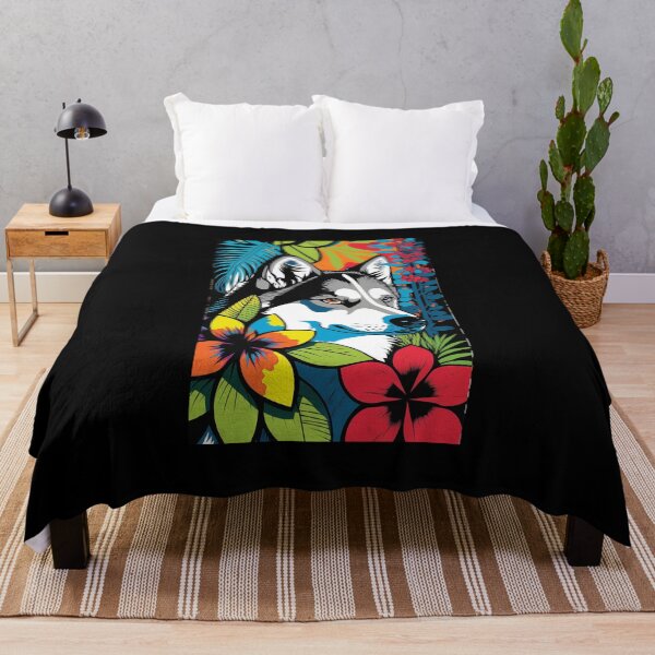 Item preview, Husky Dog Vibrant Tropical Flower Tall Retro Vintage Digital Pop Art Portrait 3 designed and sold by arthouseflunky.