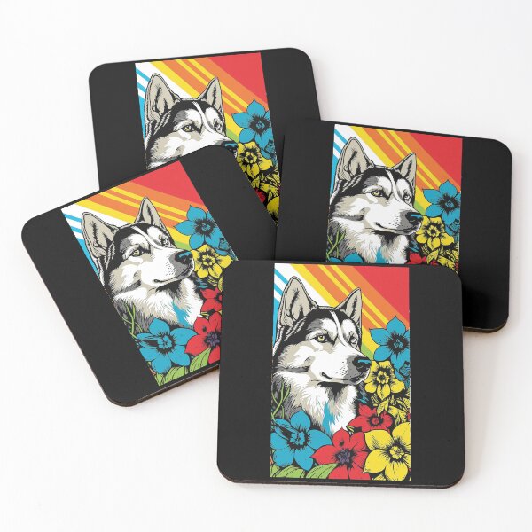 Item preview, Husky Dog Vibrant Tropical Flower Tall Retro Vintage Digital Pop Art Portrait 4 designed and sold by arthouseflunky.
