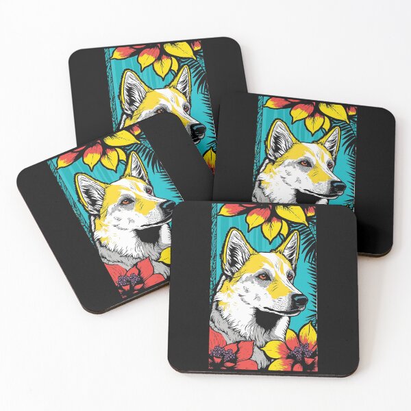 Item preview, Jindo Dog Vibrant Tropical Flower Tall Retro Vintage Digital Pop Art Portrait  designed and sold by arthouseflunky.