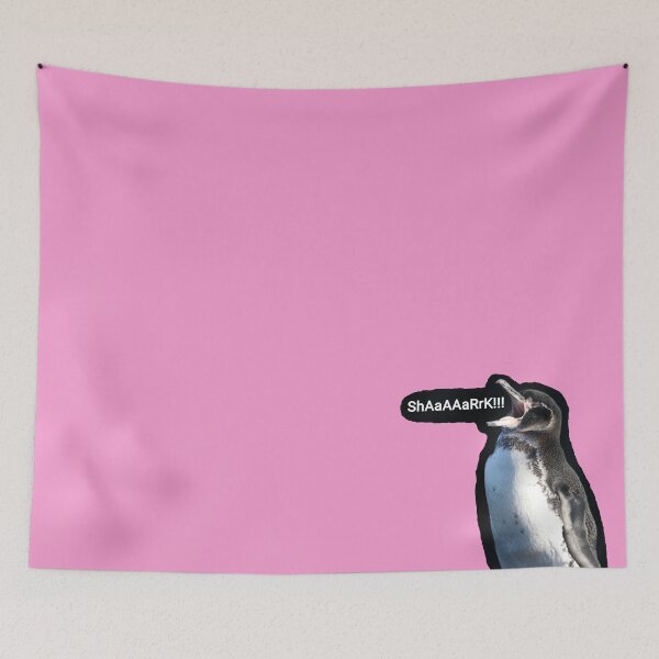 Artikelvorschau, Galapagos Penguin spots a Shark (Pink #F699CD Background) entworfen und verkauft von SBPenguins.
