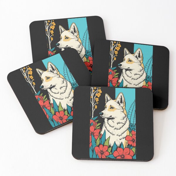 Item preview, Jindo Dog Vibrant Tropical Flower Tall Retro Vintage Digital Pop Art Portrait 3 designed and sold by arthouseflunky.