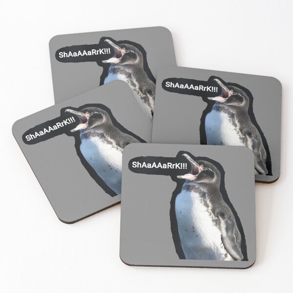 Artikelvorschau, Galapagos Penguin spots a Shark (Grey #808080 Background) entworfen und verkauft von SBPenguins.