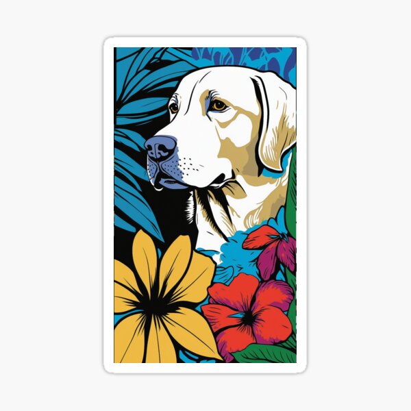 Labrador Retriever Dog Vibrant Tropical Flower Tall Retro Vintage Digital Pop Art Portrait 2 Sticker