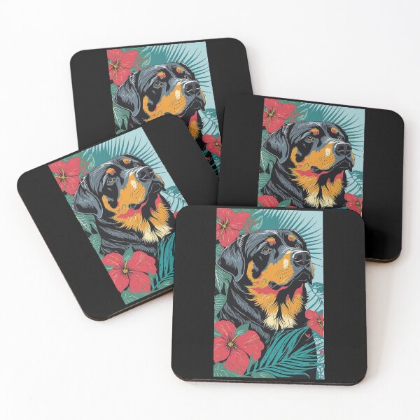Item preview, Rottweiler Dog Vibrant Tropical Flower Tall Retro Vintage Digital Pop Art Portrait  designed and sold by arthouseflunky.