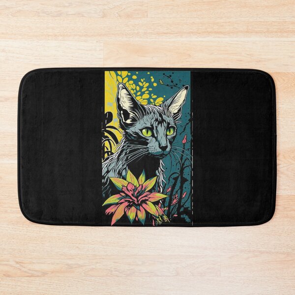 Item preview, Lykoi Cat Vibrant Tropical Flower Tall Retro Vintage Digital Pop Art Portrait designed and sold by arthouseflunky.