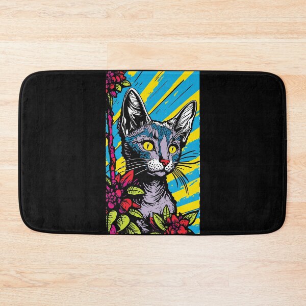 Item preview, Lykoi Cat Vibrant Tropical Flower Tall Retro Vintage Digital Pop Art Portrait 2 designed and sold by arthouseflunky.