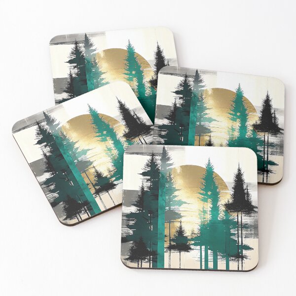 Item preview, Sunlit Sentinels Rustic Pine Trees with Golden Sun designed and sold by TheArtMage.